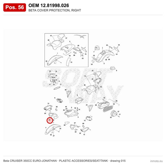 BETA COVER PROTECTION, RIGHT – OEM 12.81998.026, position 56 on the Beta CRUISER 350CC EURO-JONATHAN plastic accessories/seat/tank drawing