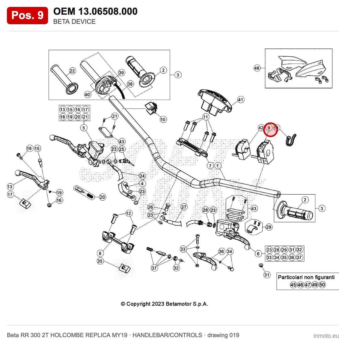 BETA DEVICE – OEM 13.06508.000, position 9 on the Beta RR 300 2T HOLCOMBE REPLICA MY19 handlebar/controls drawing