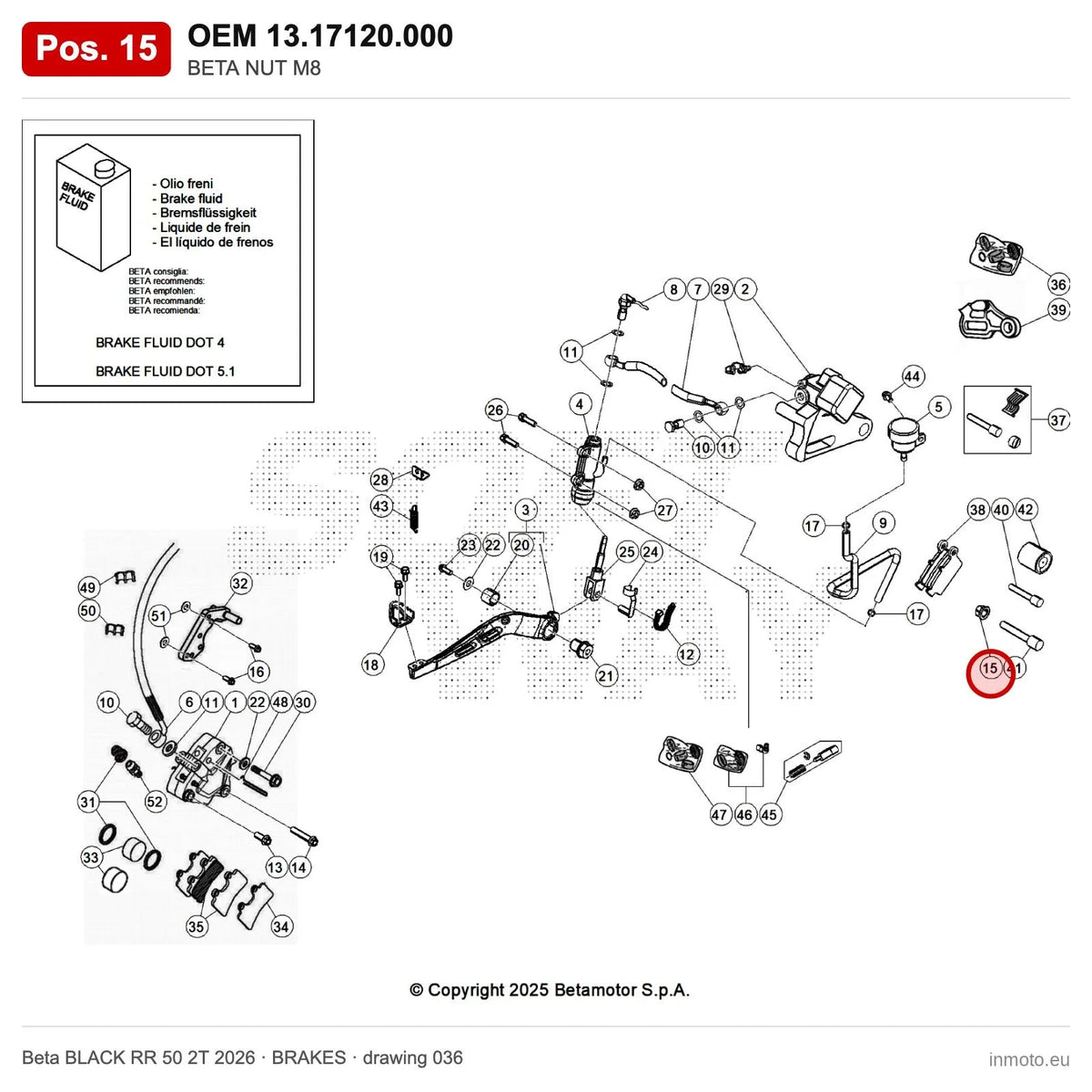 BETA NUT M8 – OEM 13.17120.000, position 15 on the Beta BLACK RR 50 2T 2026 brakes drawing