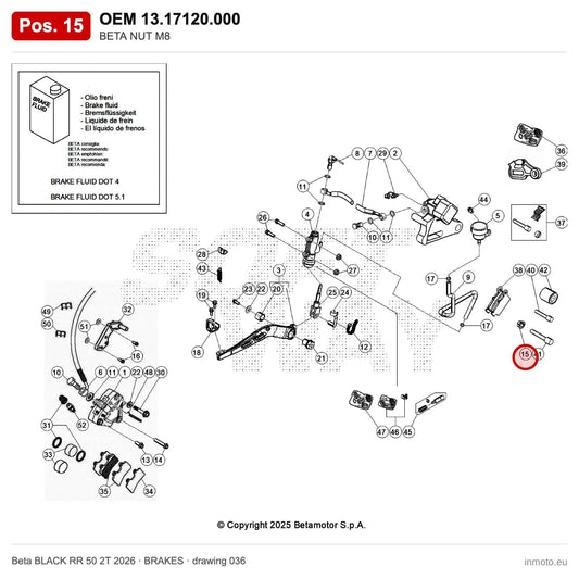 BETA NUT M8 – OEM 13.17120.000, position 15 on the Beta BLACK RR 50 2T 2026 brakes drawing