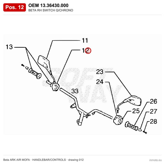 BETA RH SWITCH Q/CHRONO – OEM 13.36430.000, position 12 on the Beta ARK AIR MOFA handlebar/controls drawing