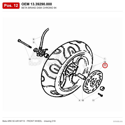 BETA BRAKE DISK CHRONO 94 – OEM 13.39290.000, position 12 on the Beta ARK 50 AIR MY13 front wheel drawing
