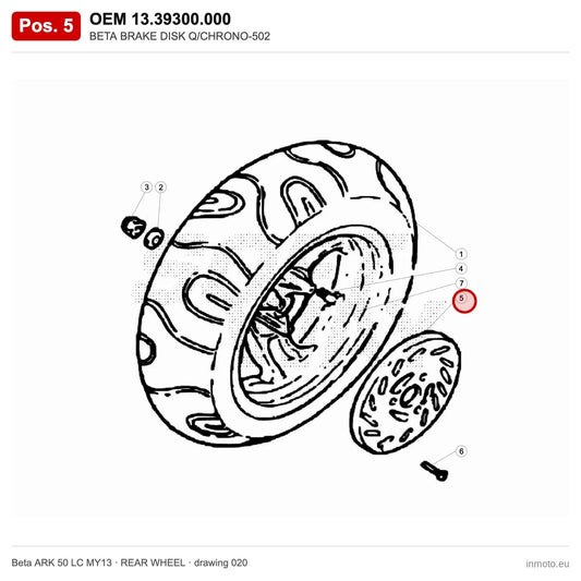 BETA BRAKE DISK Q/CHRONO-502 – OEM 13.39300.000, position 5 on the Beta ARK 50 LC MY13 rear wheel drawing