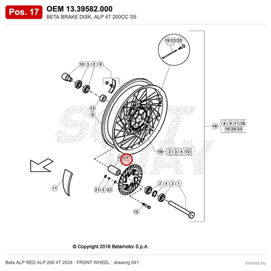 BETA BRAKE DISK, ALP 4T 200CC '05 – OEM 13.39582.000, position 17 on the Beta ALP RED ALP 200 4T 2024 front wheel drawing