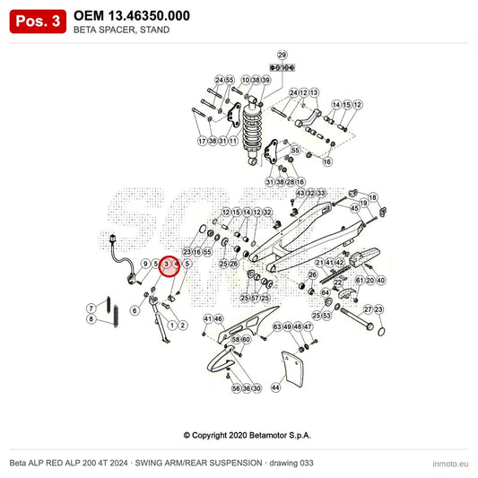 BETA SPACER, STAND – OEM 13.46350.000, position 3 on the Beta ALP RED ALP 200 4T 2024 swing arm/rear suspension drawing