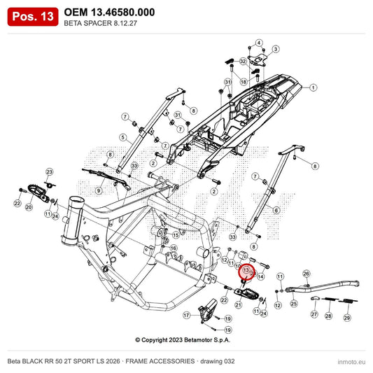BETA SPACER 8.12.27 – OEM 13.46580.000, position 13 on the Beta BLACK RR 50 2T SPORT LS 2026 frame accessories drawing