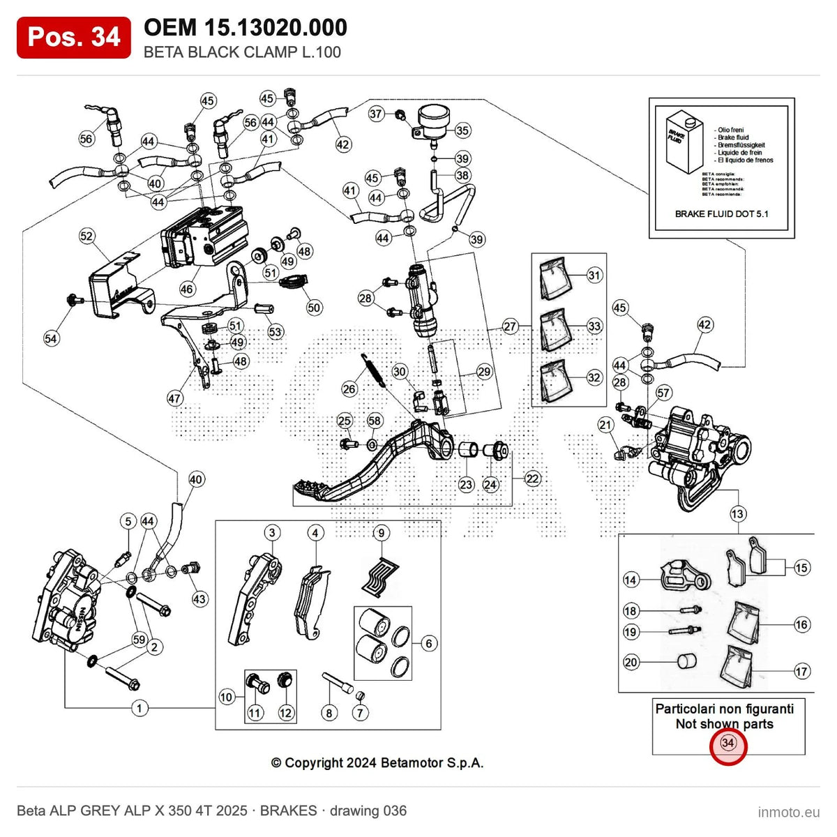 BETA BLACK CLAMP L.100 – OEM 15.13020.000, position 34 on the Beta ALP GREY ALP X 350 4T 2025 brakes drawing