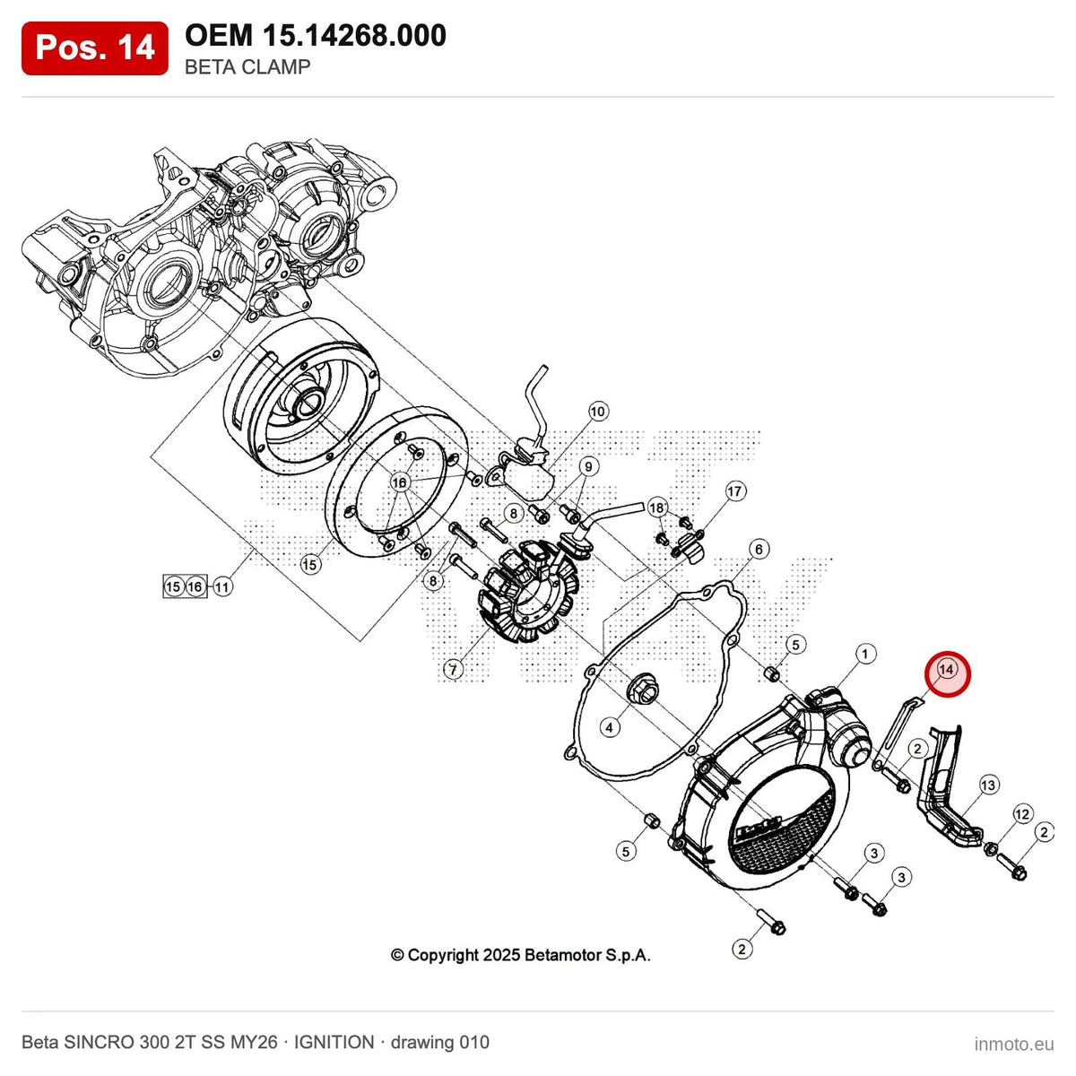 BETA CLAMP – OEM 15.14268.000, position 14 on the Beta SINCRO 300 2T SS MY26 ignition drawing