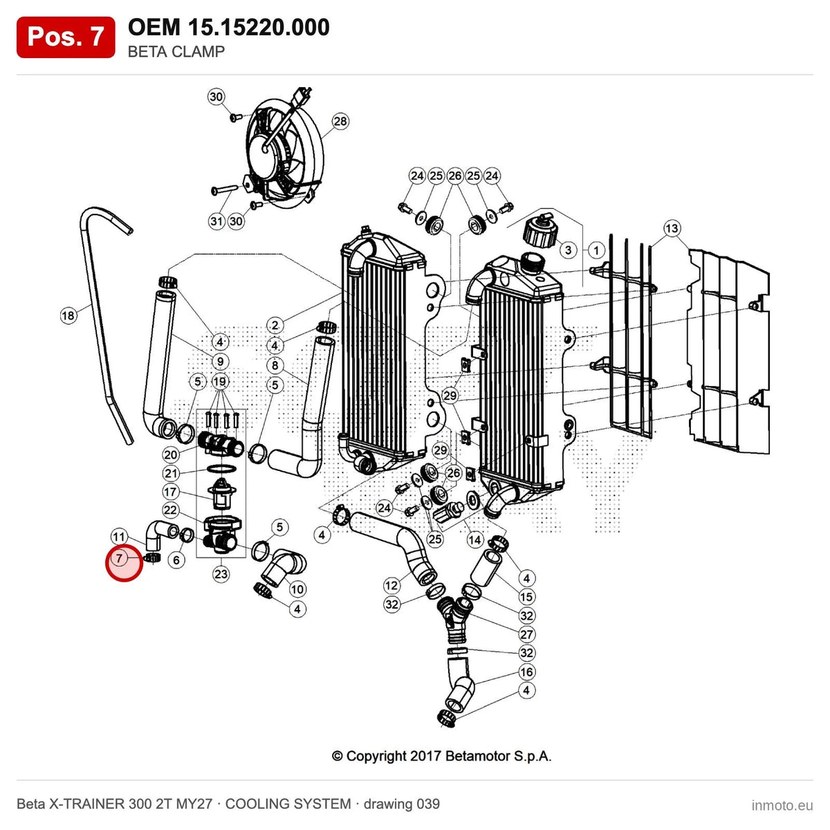 BETA CLAMP – OEM 15.15220.000, position 7 on the Beta X-TRAINER 300 2T MY27 cooling system drawing
