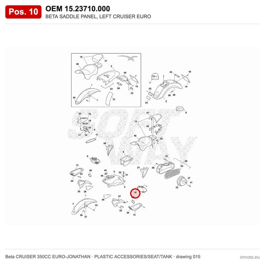 BETA SADDLE PANEL, LEFT CRUISER EURO – OEM 15.23710.000, position 10 on the Beta CRUISER 350CC EURO-JONATHAN plastic accessories/seat/tank drawing