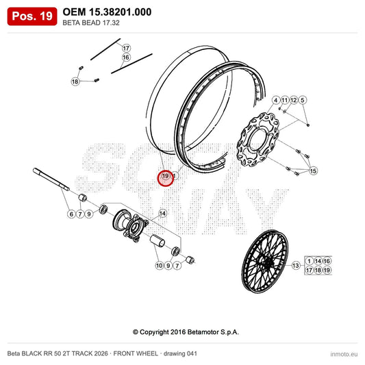 BETA BEAD 17.32 – OEM 15.38201.000, position 19 on the Beta BLACK RR 50 2T TRACK 2026 front wheel drawing