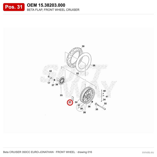 BETA FLAP, FRONT WHEEL CRUISER – OEM 15.38203.000, position 31 on the Beta CRUISER 350CC EURO-JONATHAN front wheel drawing