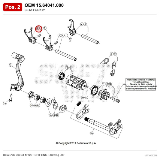 BETA FORK 2° – OEM 15.64041.000, position 2 on the Beta EVO 300 4T MY26 shifting drawing