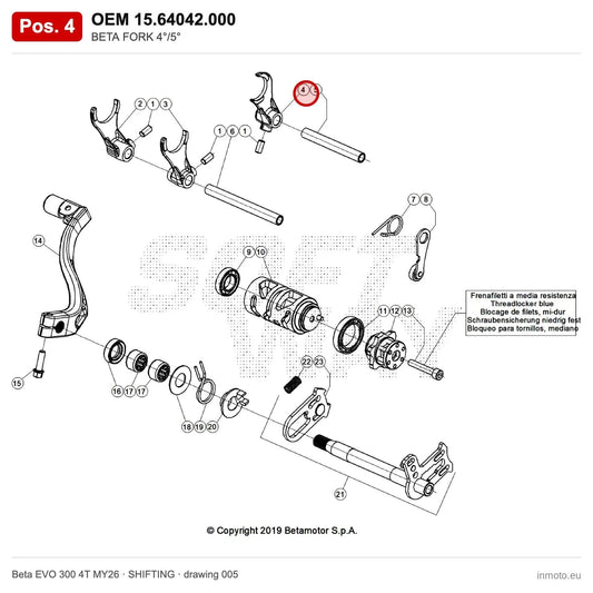 BETA FORK 4°/5° – OEM 15.64042.000, position 4 on the Beta EVO 300 4T MY26 shifting drawing