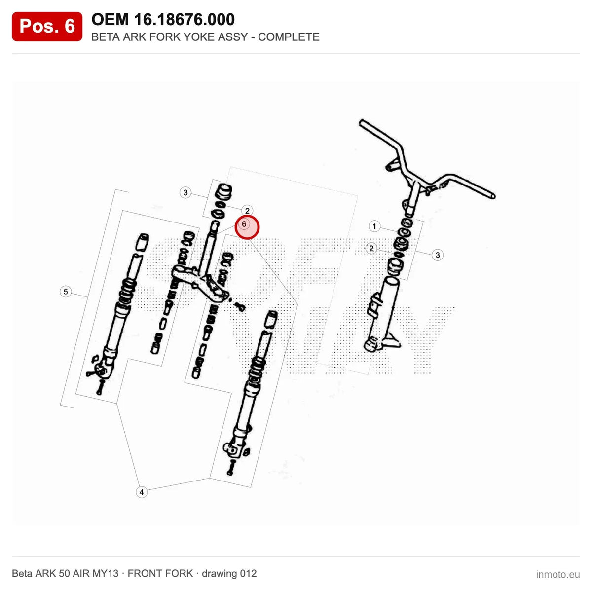BETA ARK FORK YOKE ASSY - COMPLETE – OEM 16.18676.000, position 6 on the Beta ARK 50 AIR MY13 front fork drawing