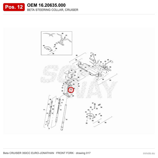BETA STEERING COLLAR, CRUISER – OEM 16.20635.000, position 12 on the Beta CRUISER 350CC EURO-JONATHAN front fork drawing