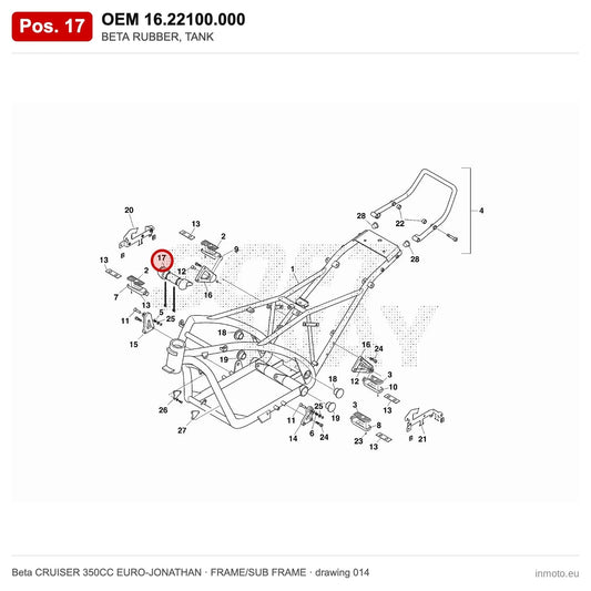 BETA RUBBER, TANK – OEM 16.22100.000, position 17 on the Beta CRUISER 350CC EURO-JONATHAN frame/sub frame drawing