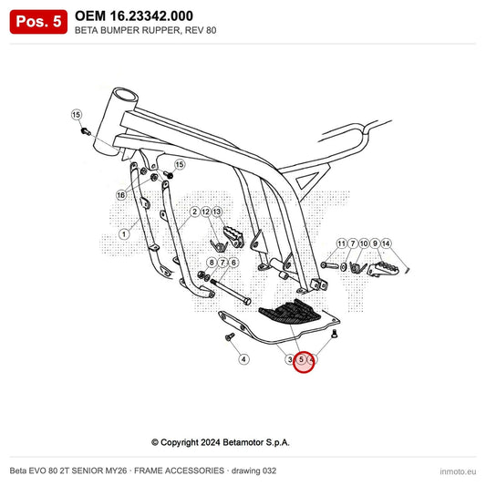 BETA BUMPER RUPPER, REV 80 – OEM 16.23342.000, position 5 on the Beta EVO 80 2T SENIOR MY26 frame accessories drawing