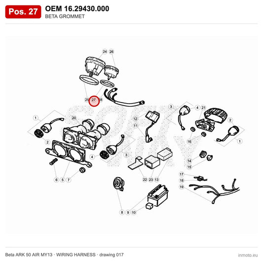 BETA GROMMET – OEM 16.29430.000, position 27 on the Beta ARK 50 AIR MY13 wiring harness drawing