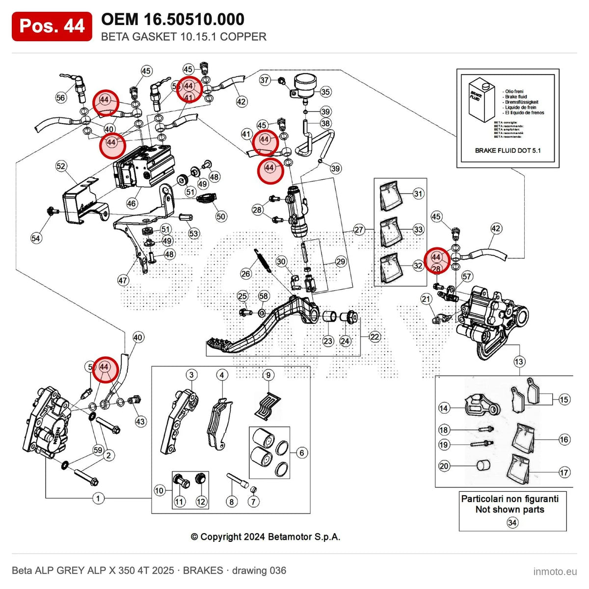 BETA GASKET 10.15.1 COPPER – OEM 16.50510.000, position 44 on the Beta ALP GREY ALP X 350 4T 2025 brakes drawing