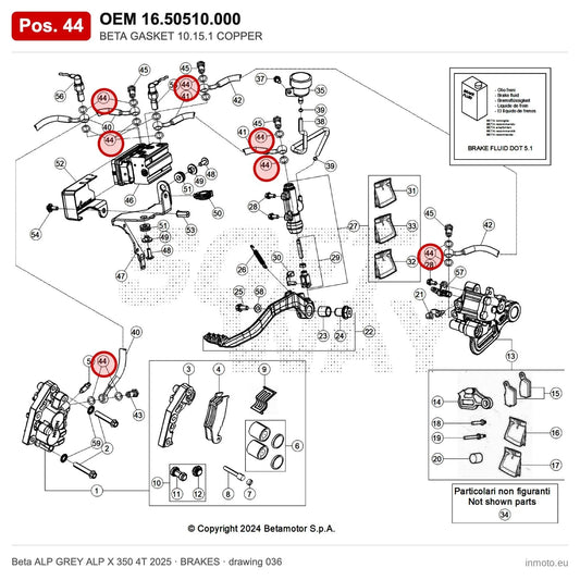 BETA GASKET 10.15.1 COPPER – OEM 16.50510.000, position 44 on the Beta ALP GREY ALP X 350 4T 2025 brakes drawing