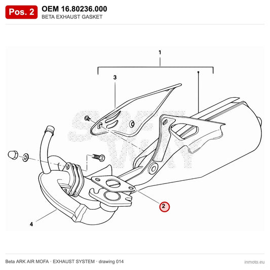 BETA EXHAUST GASKET – OEM 16.80236.000, position 2 on the Beta ARK AIR MOFA exhaust system drawing