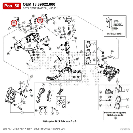 BETA STOP SWITCH, M10 X 1 – OEM 18.89622.000, position 56 on the Beta ALP GREY ALP X 350 4T 2025 brakes drawing