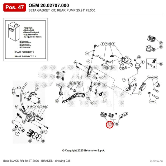 BETA GASKET KIT, REAR PUMP 25.91175.000 – OEM 20.02707.000, position 47 on the Beta BLACK RR 50 2T 2026 brakes drawing