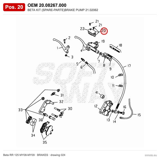 BETA KIT (SPARE-PARTE)BRAKE PUMP 21.02062 – OEM 20.08267.000, position 20 on the Beta RR 125 MY08-MY09 brakes drawing