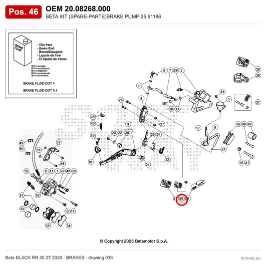 BETA KIT (SPARE-PARTE)BRAKE PUMP 25.91186 – OEM 20.08268.000, position 46 on the Beta BLACK RR 50 2T 2026 brakes drawing