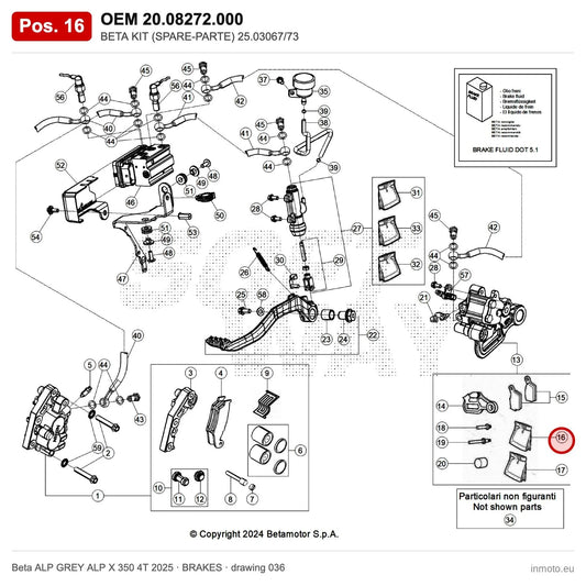 BETA KIT (SPARE-PARTE) 25.03067/73 – OEM 20.08272.000, position 16 on the Beta ALP GREY ALP X 350 4T 2025 brakes drawing