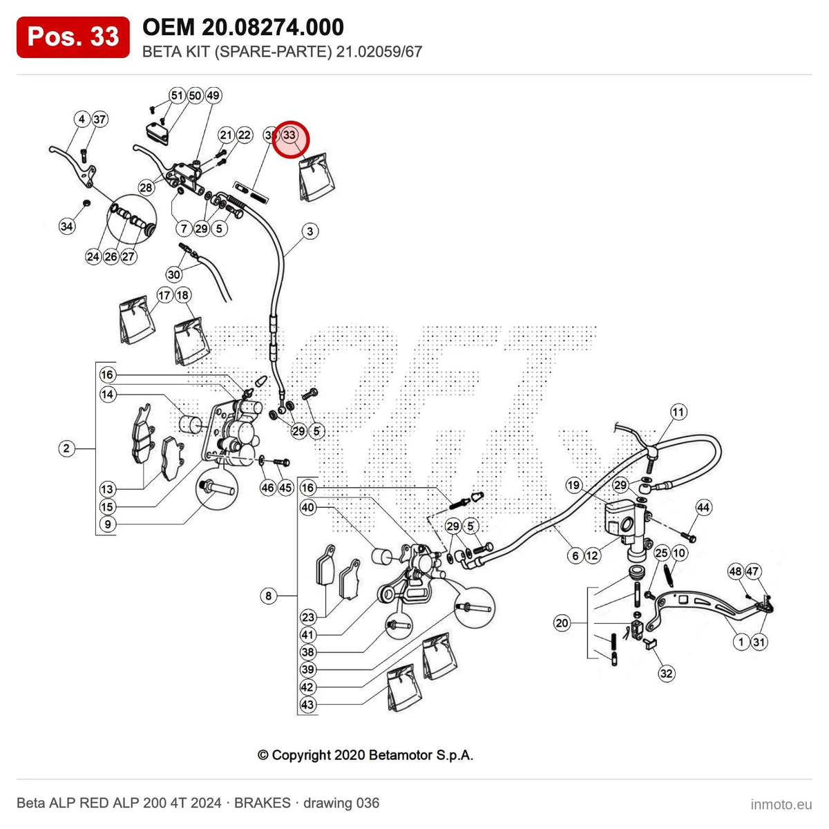 BETA KIT (SPARE-PARTE) 21.02059/67 – OEM 20.08274.000, position 33 on the Beta ALP RED ALP 200 4T 2024 brakes drawing
