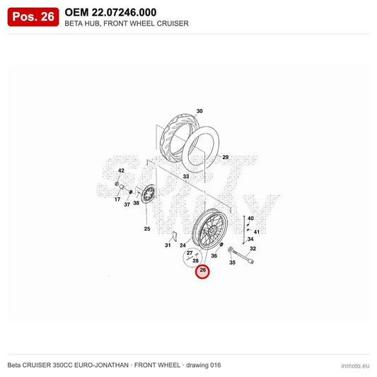 BETA HUB, FRONT WHEEL CRUISER – OEM 22.07246.000, position 26 on the Beta CRUISER 350CC EURO-JONATHAN front wheel drawing
