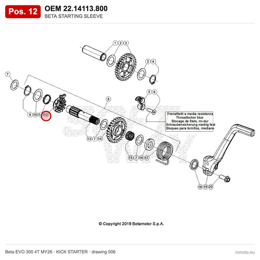 BETA STARTING SLEEVE – OEM 22.14113.800, position 12 on the Beta EVO 300 4T MY26 kick starter drawing