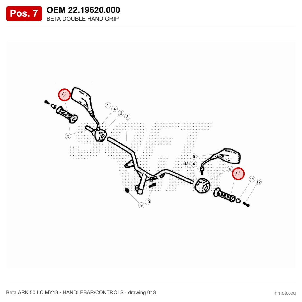 BETA DOUBLE HAND GRIP – OEM 22.19620.000, position 7 on the Beta ARK 50 LC MY13 handlebar/controls drawing