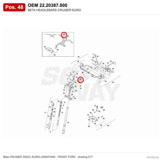 BETA HEADLEBARS CRUISER EURO – OEM 22.20387.000, position 48 on the Beta CRUISER 350CC EURO-JONATHAN front fork drawing