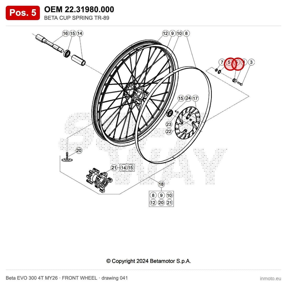 BETA CUP SPRING TR-89 – OEM 22.31980.000, position 5 on the Beta EVO 300 4T MY26 front wheel drawing