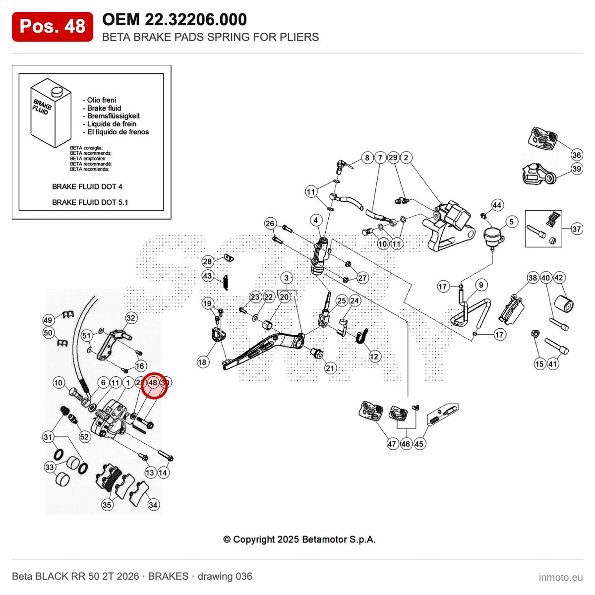 BETA BRAKE PADS SPRING FOR PLIERS – OEM 22.32206.000, position 48 on the Beta BLACK RR 50 2T 2026 brakes drawing