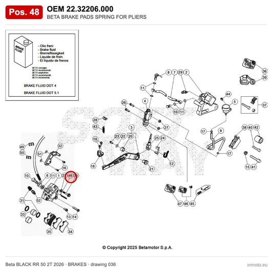 BETA BRAKE PADS SPRING FOR PLIERS – OEM 22.32206.000, position 48 on the Beta BLACK RR 50 2T 2026 brakes drawing