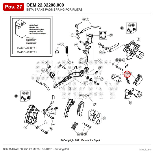BETA BRAKE PADS SPRING FOR PLIERS – OEM 22.32208.000, position 27 on the Beta X-TRAINER 250 2T MY26 brakes drawing