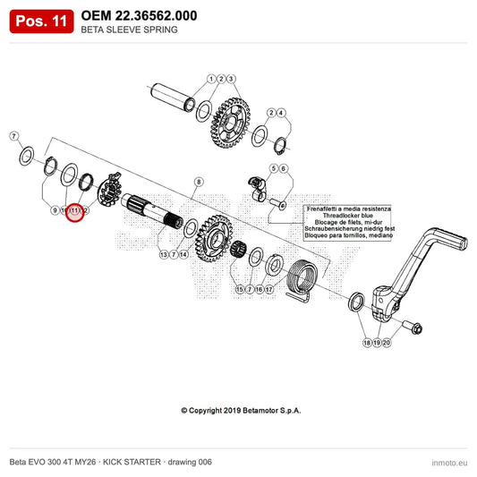 BETA SLEEVE SPRING – OEM 22.36562.000, position 11 on the Beta EVO 300 4T MY26 kick starter drawing