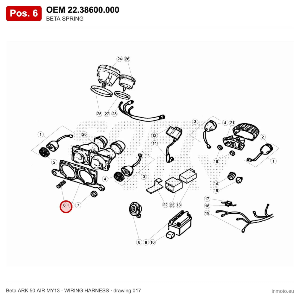 BETA SPRING – OEM 22.38600.000, position 6 on the Beta ARK 50 AIR MY13 wiring harness drawing
