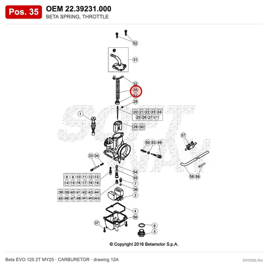 BETA SPRING, THROTTLE – OEM 22.39231.000, position 35 on the Beta EVO 125 2T MY25 carburetor drawing
