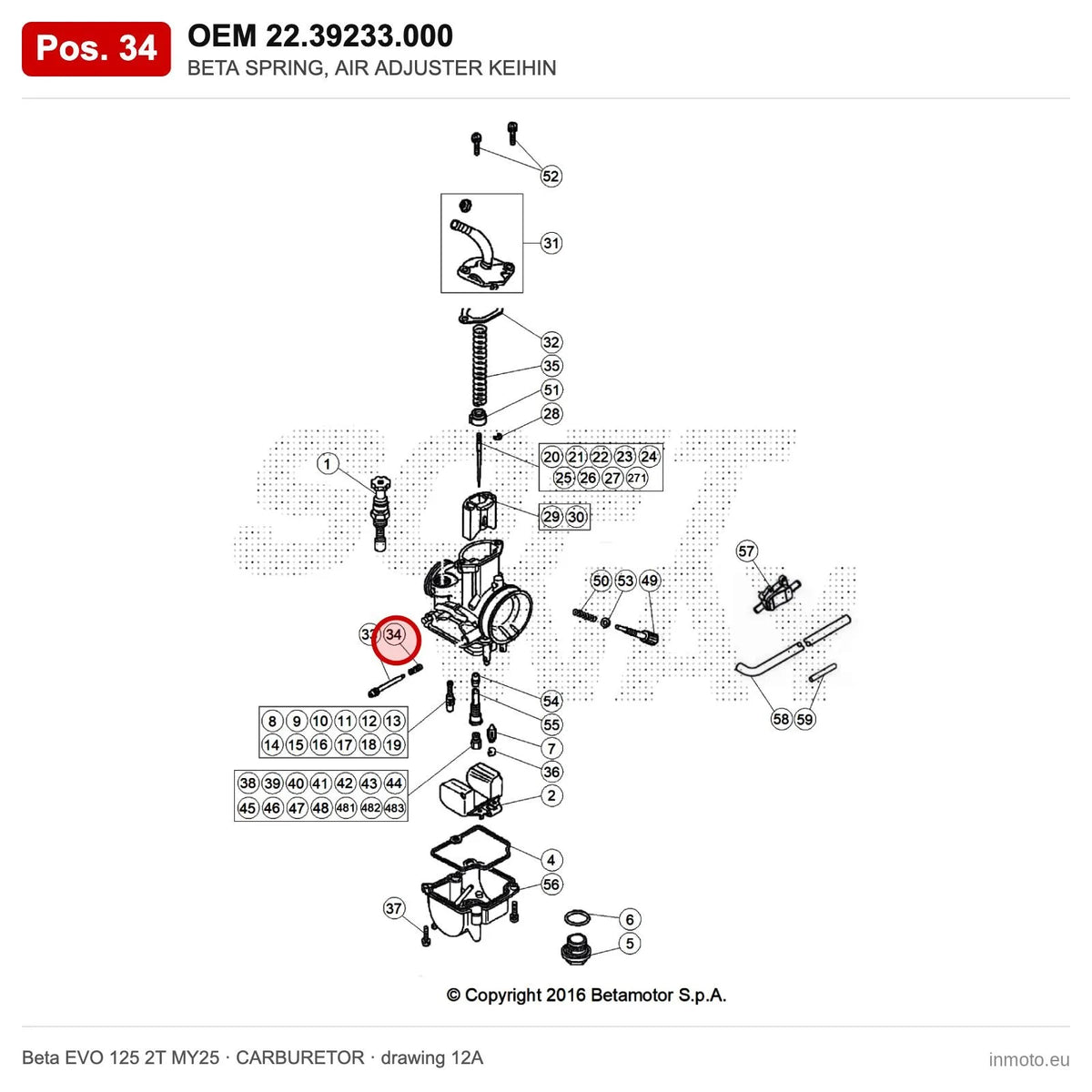 BETA SPRING, AIR ADJUSTER KEIHIN – OEM 22.39233.000, position 34 on the Beta EVO 125 2T MY25 carburetor drawing