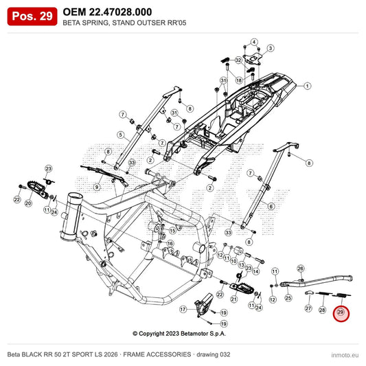 BETA SPRING, STAND OUTSER RR'05 – OEM 22.47028.000, position 29 on the Beta BLACK RR 50 2T SPORT LS 2026 frame accessories drawing