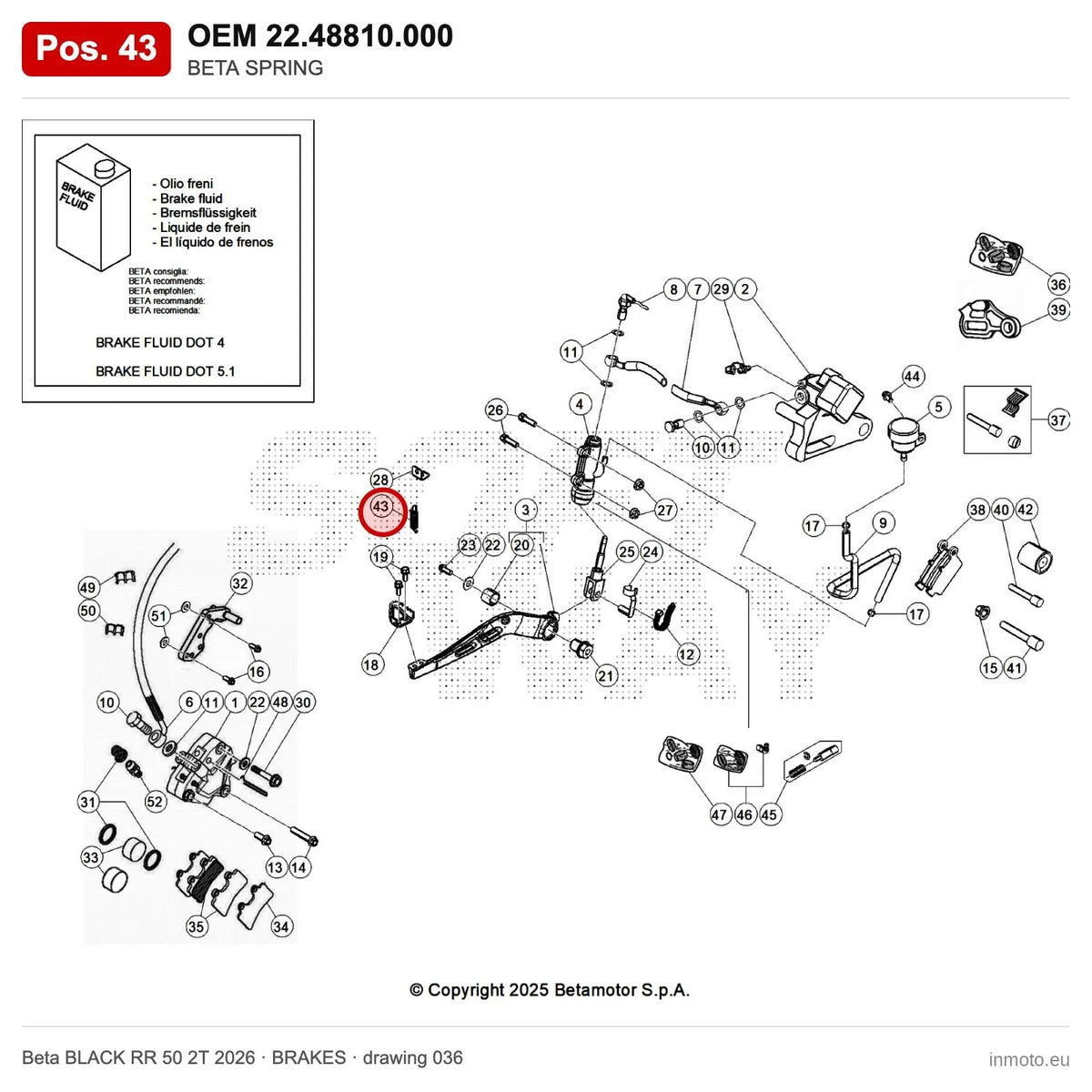 BETA SPRING – OEM 22.48810.000, position 43 on the Beta BLACK RR 50 2T 2026 brakes drawing