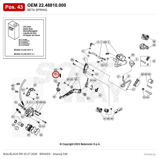 BETA SPRING – OEM 22.48810.000, position 43 on the Beta BLACK RR 50 2T 2026 brakes drawing