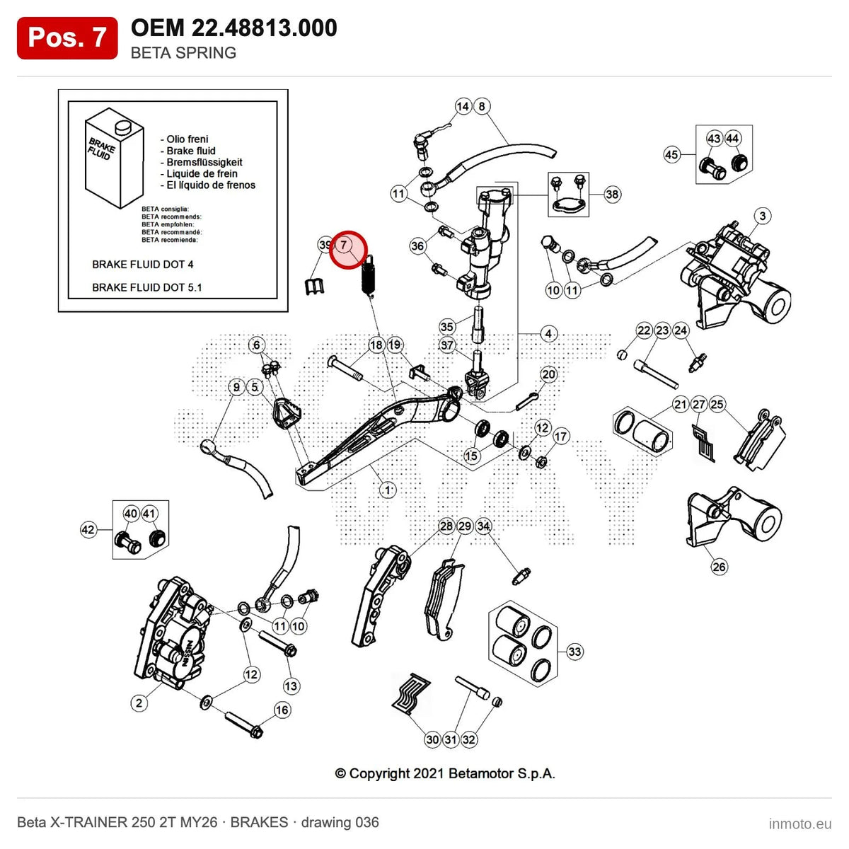 BETA SPRING – OEM 22.48813.000, position 7 on the Beta X-TRAINER 250 2T MY26 brakes drawing