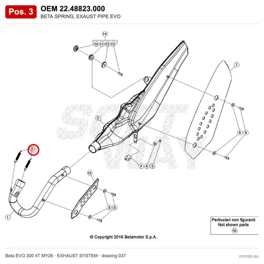 BETA SPRING, EXAUST PIPE EVO – OEM 22.48823.000, position 3 on the Beta EVO 300 4T MY26 exhaust system drawing