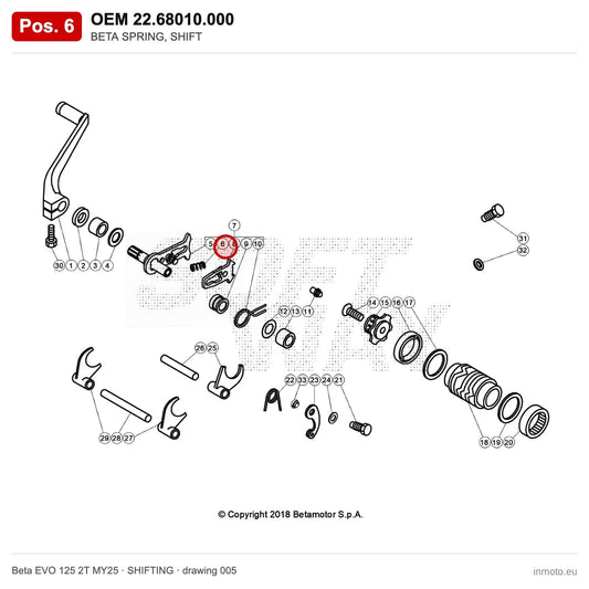 BETA SPRING, SHIFT – OEM 22.68010.000, position 6 on the Beta EVO 125 2T MY25 shifting drawing